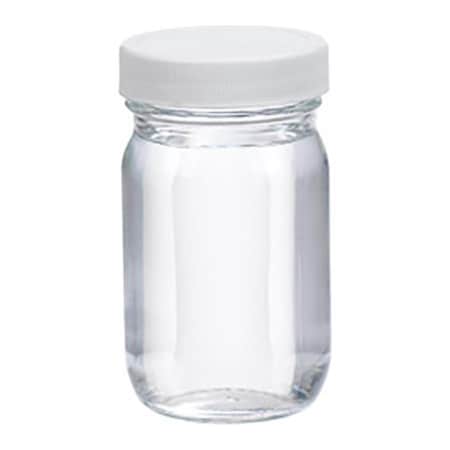 Cp Lab Safety. Wheaton 4 oz Clear Glass Wide Mouth Packer Bottles, PTFE Lined PP Caps, Case of 24 W216929